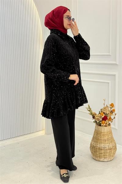 Büyük Beden Payet Detaylı Gömlek Siyah OTW9437