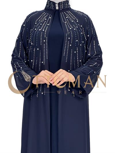 Büyük Beden Pelerinli Abiye Elbise Lacivert OTW4615