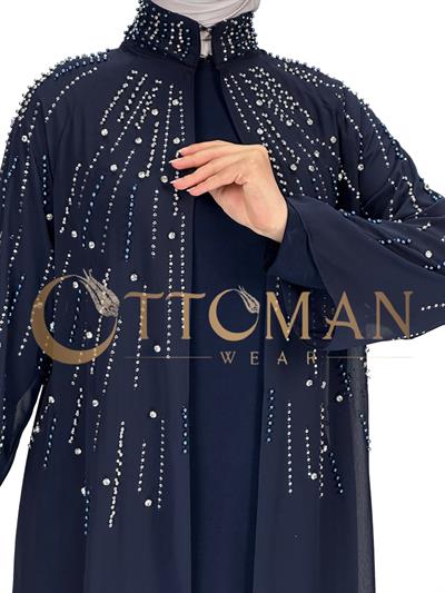 Büyük Beden Pelerinli Abiye Elbise Lacivert OTW4615