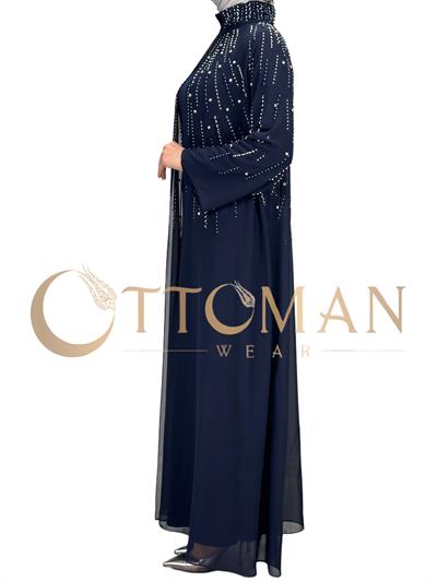 Büyük Beden Pelerinli Abiye Elbise Lacivert OTW4615