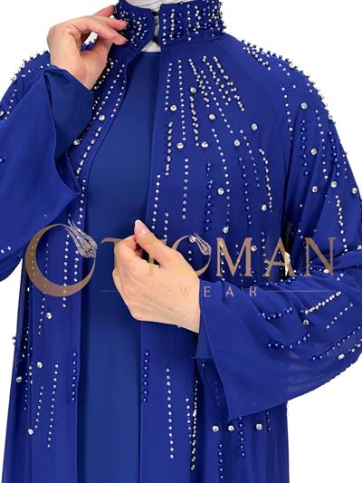 Büyük Beden Pelerinli Abiye Elbise Saks OTW4615