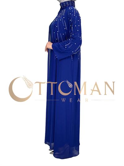 Büyük Beden Pelerinli Abiye Elbise Saks OTW4615