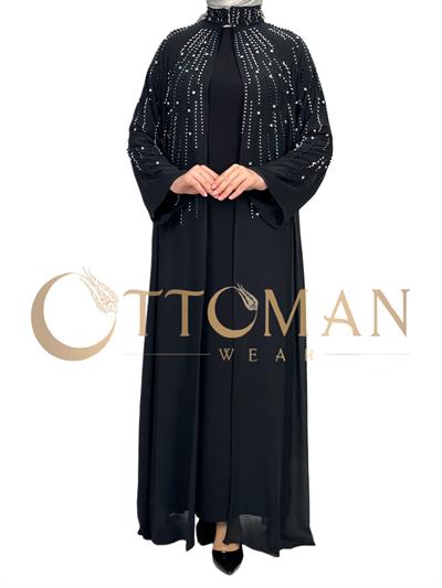 Büyük Beden Pelerinli Abiye Elbise Siyah OTW4615