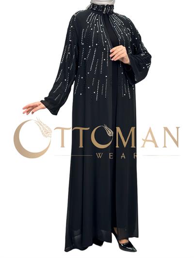 Büyük Beden Pelerinli Abiye Elbise Siyah OTW4615