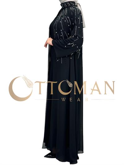 Büyük Beden Pelerinli Abiye Elbise Siyah OTW4615