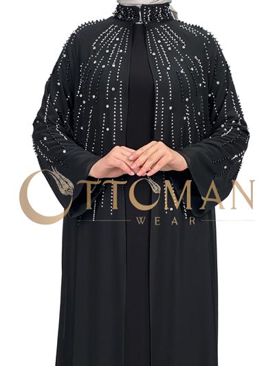 Büyük Beden Pelerinli Abiye Elbise Siyah OTW4615