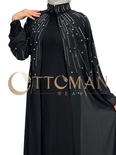 Büyük Beden Pelerinli Abiye Elbise Siyah OTW4615