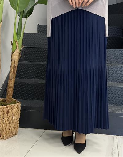 Büyük Beden Piliseli Etek Lacivert OTW581