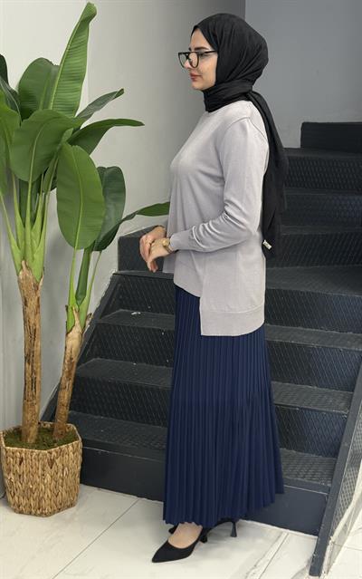 Büyük Beden Piliseli Etek Lacivert OTW581