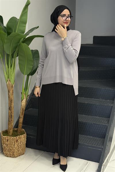 Büyük Beden Piliseli Etek Siyah OTW581