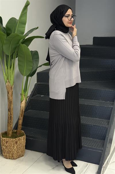 Büyük Beden Piliseli Etek Siyah OTW581