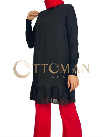 Büyük Beden Piliseli Kollu İçlik Siyah OTW877