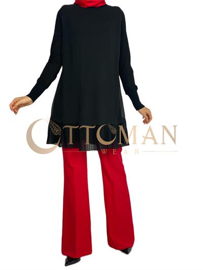 Büyük Beden Piliseli Kollu İçlik Siyah OTW877