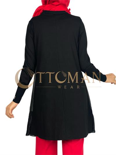 Büyük Beden Piliseli Kollu İçlik Siyah OTW877