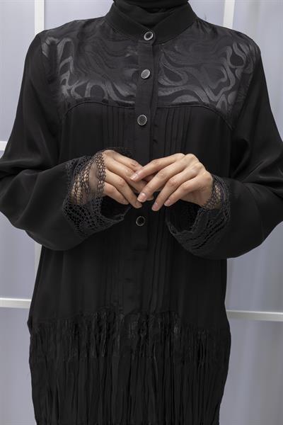 BÜYÜK BEDEN PİLİSELİ ŞIK ELBİSE Siyah OTW25120