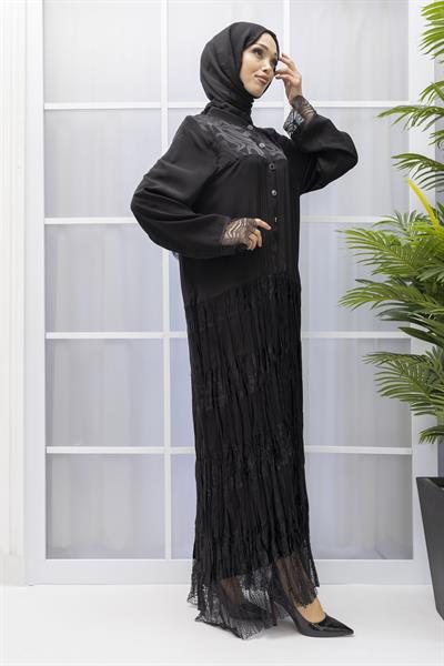 BÜYÜK BEDEN PİLİSELİ ŞIK ELBİSE Siyah OTW25120