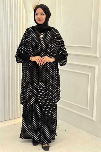 Büyük Beden Puantiyeli Takım Siyah-Beyaz OTW4176