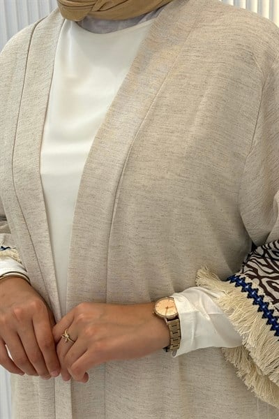 Büyük Beden Püskül Detaylı Kimono Kahve OTW211844