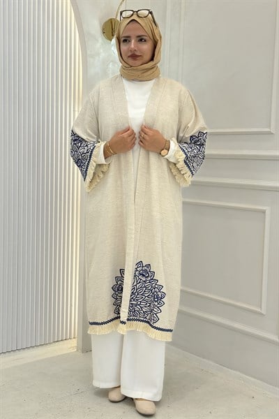 Büyük Beden Püskül Detaylı Kimono Mavi OTW211844