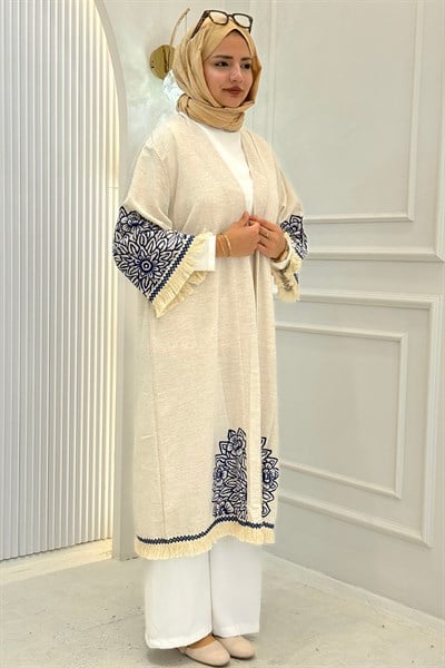 Büyük Beden Püskül Detaylı Kimono Mavi OTW211844