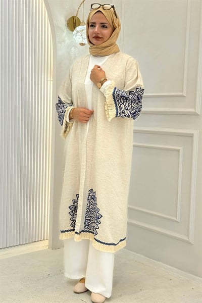 Büyük Beden Püskül Detaylı Kimono Mavi OTW211844