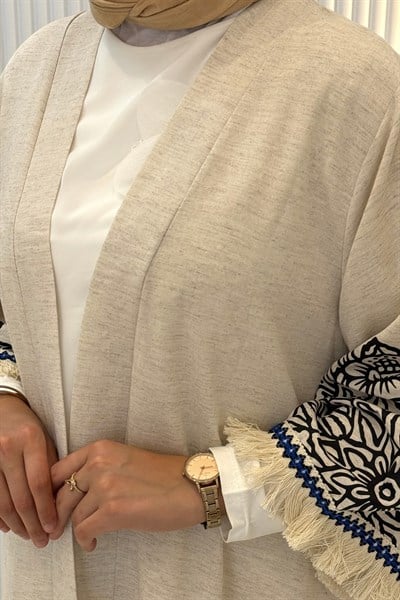 Büyük Beden Püskül Detaylı Kimono Siyah OTW211844