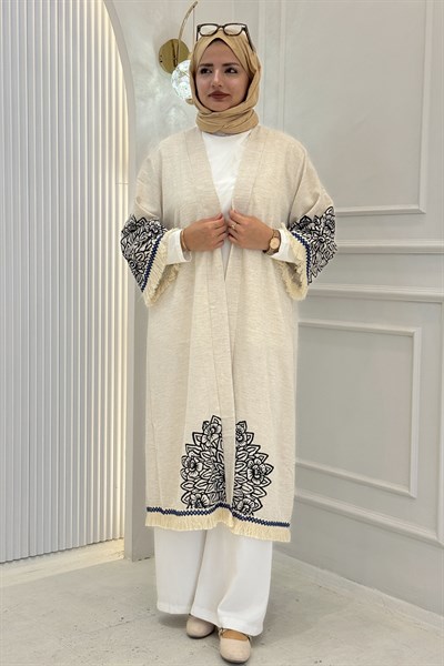 Büyük Beden Püskül Detaylı Kimono Siyah OTW211844