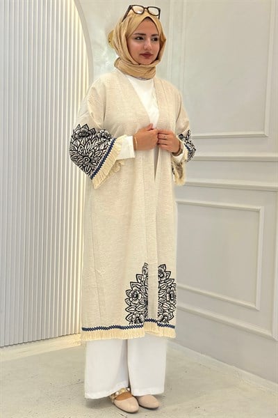 Büyük Beden Püskül Detaylı Kimono Siyah OTW211844