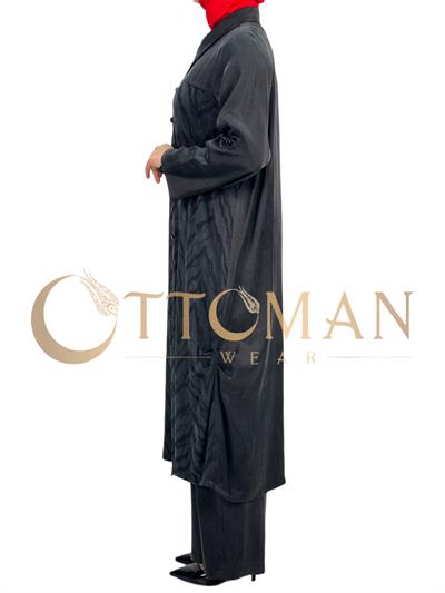 Büyük Beden Qupra Kumaş Uzun Gömlek Siyah OTW43407