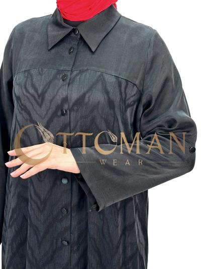 Büyük Beden Qupra Kumaş Uzun Gömlek Siyah OTW43407