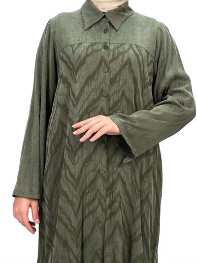 Büyük Beden Qupra Kumaş Uzun Gömlek Yeşil OTW43407