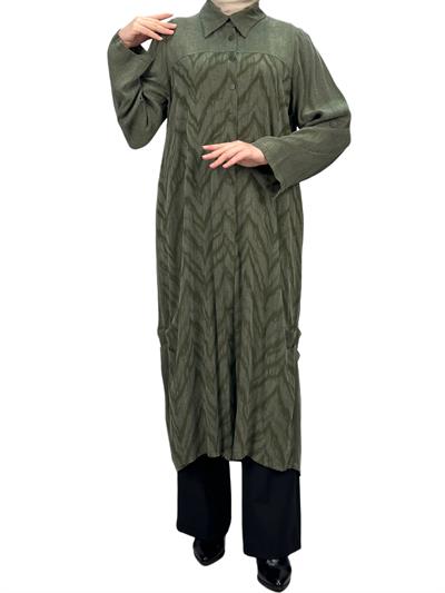 Büyük Beden Qupra Kumaş Uzun Gömlek Yeşil OTW43407