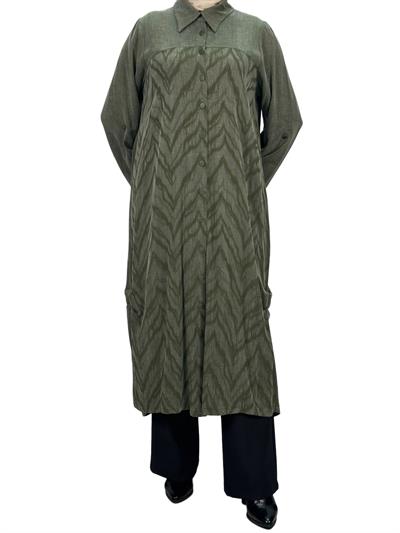 Büyük Beden Qupra Kumaş Uzun Gömlek Yeşil OTW43407