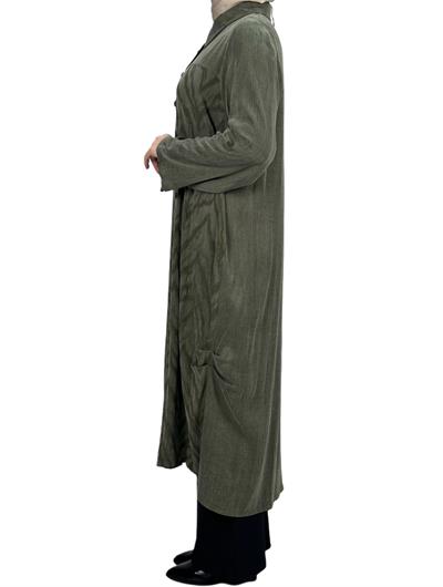 Büyük Beden Qupra Kumaş Uzun Gömlek Yeşil OTW43407
