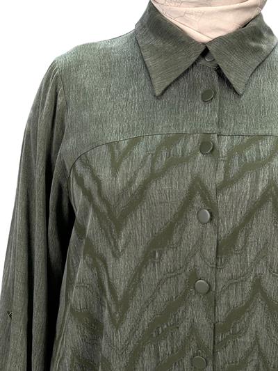 Büyük Beden Qupra Kumaş Uzun Gömlek Yeşil OTW43407