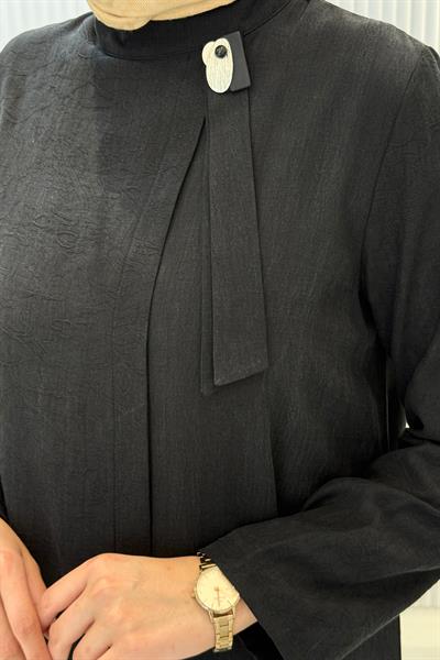 Büyük Beden Sade Şık Uzun Tesettür Elbise Siyah OTW4932