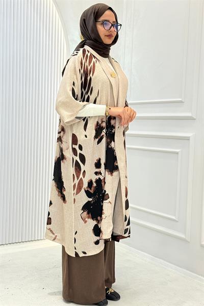 Büyük Beden Şal Yaka Desenli Kimono Kap Desenli OTW6038