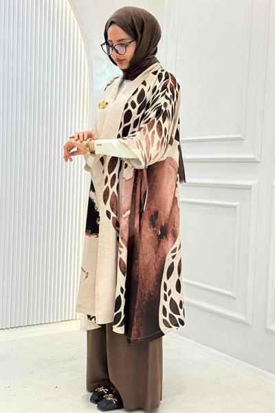 Büyük Beden Şal Yaka Desenli Kimono Kap Desenli OTW6038