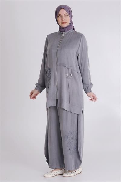 Büyük Beden Şalvarlı Takım Gri OTW35123
