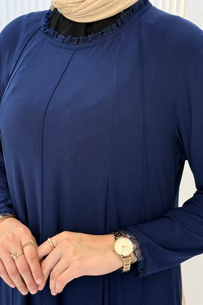Büyük Beden Sandy Kumaş Elbise Lacivert OTW1338