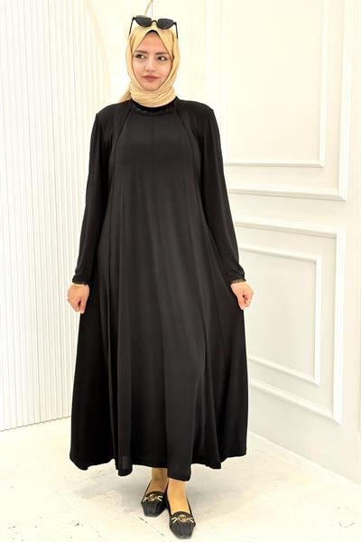 Büyük Beden Sandy Kumaş Elbise Siyah OTW1338