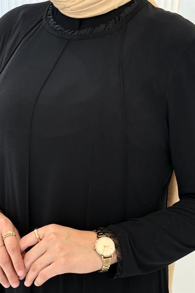 Büyük Beden Sandy Kumaş Elbise Siyah OTW1338