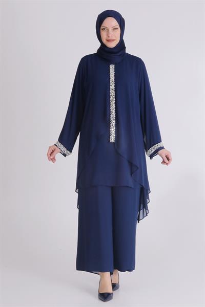 Büyük Beden Sandy Şifon Abiye Takım İndigo OTW60025