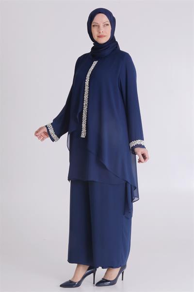 Büyük Beden Sandy Şifon Abiye Takım İndigo OTW60025