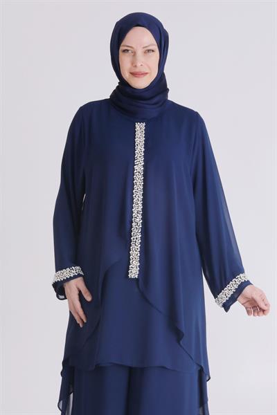 Büyük Beden Sandy Şifon Abiye Takım İndigo OTW60025