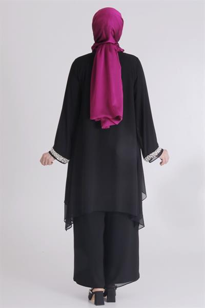 Büyük Beden Sandy Şifon Abiye Takım Siyah OTW60025