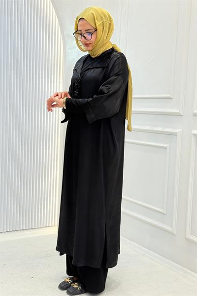 Büyük Beden Saten Tunik Elbise Siyah OTW2804