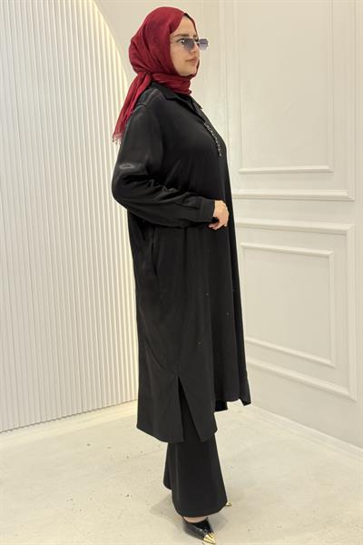 Büyük Beden Saten Tunik&Elbise Siyah OTW3805