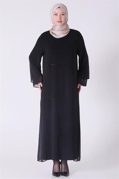 Büyük Beden Şifon Abiye Elbise Siyah OTW50025