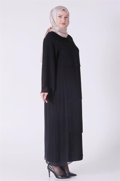 Büyük Beden Şifon Abiye Elbise Siyah OTW50025